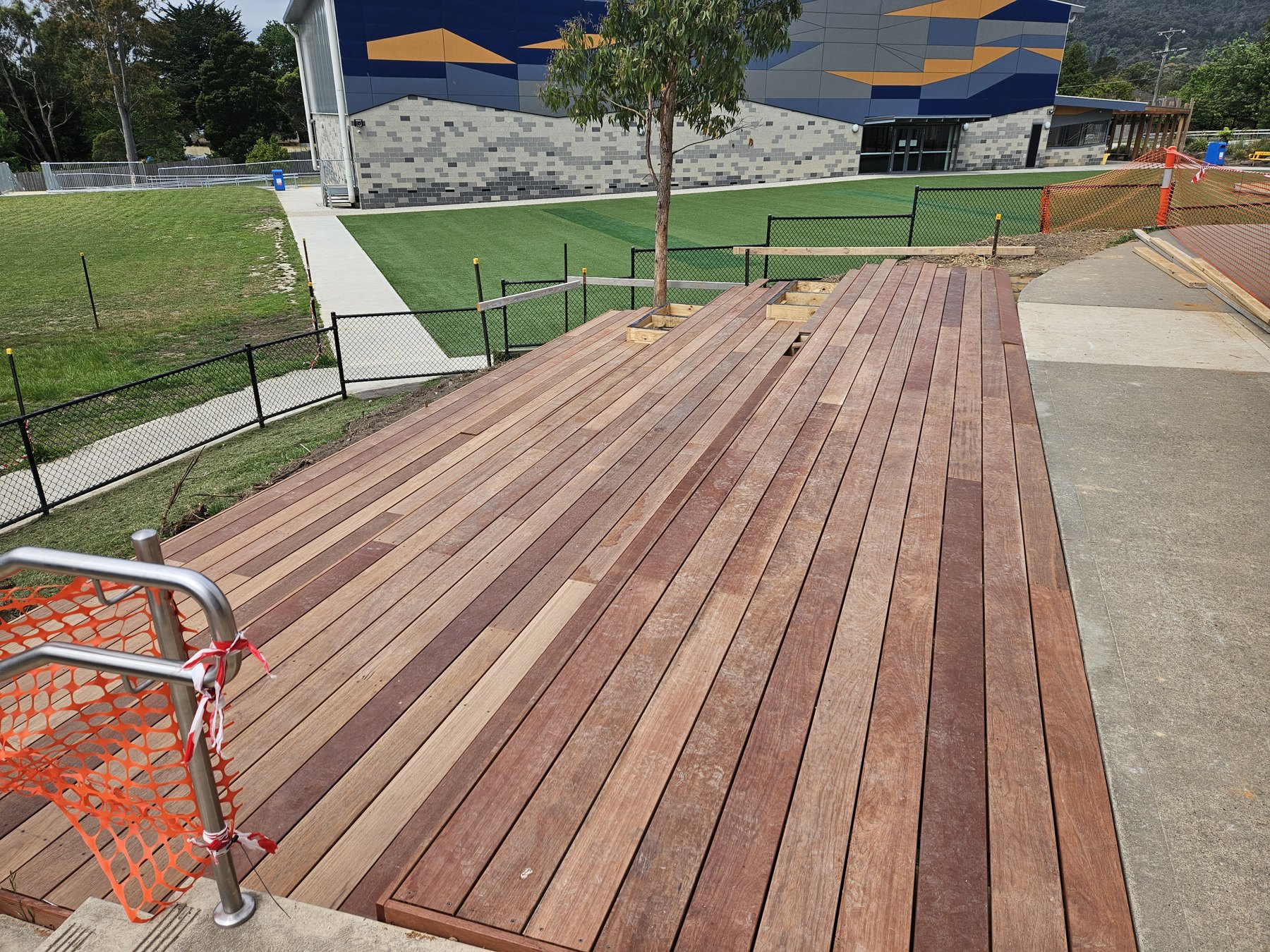 Outdoor timber deck during construction