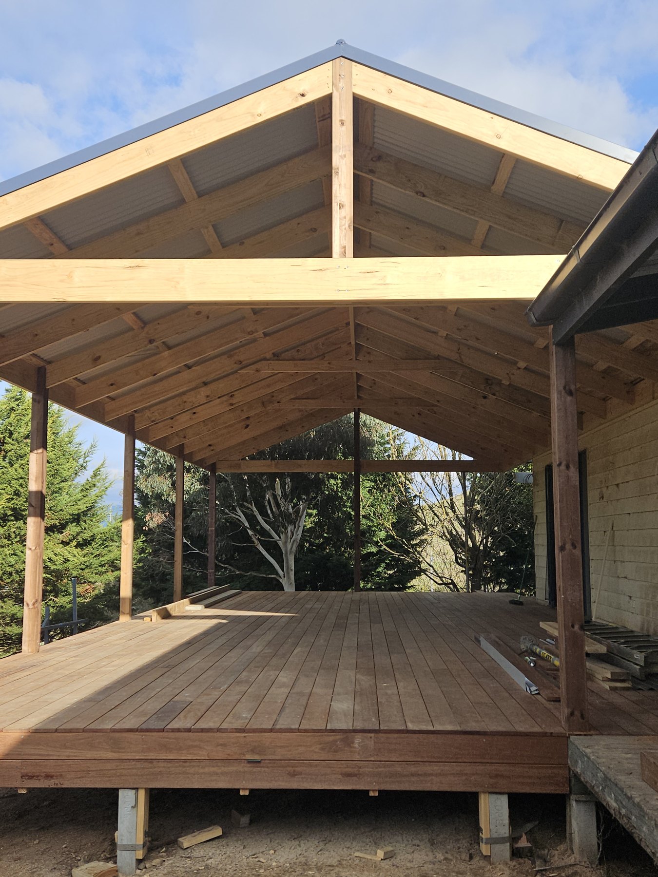 Timber gable pergola and deck from Gildea Carpentry’s project portfolio